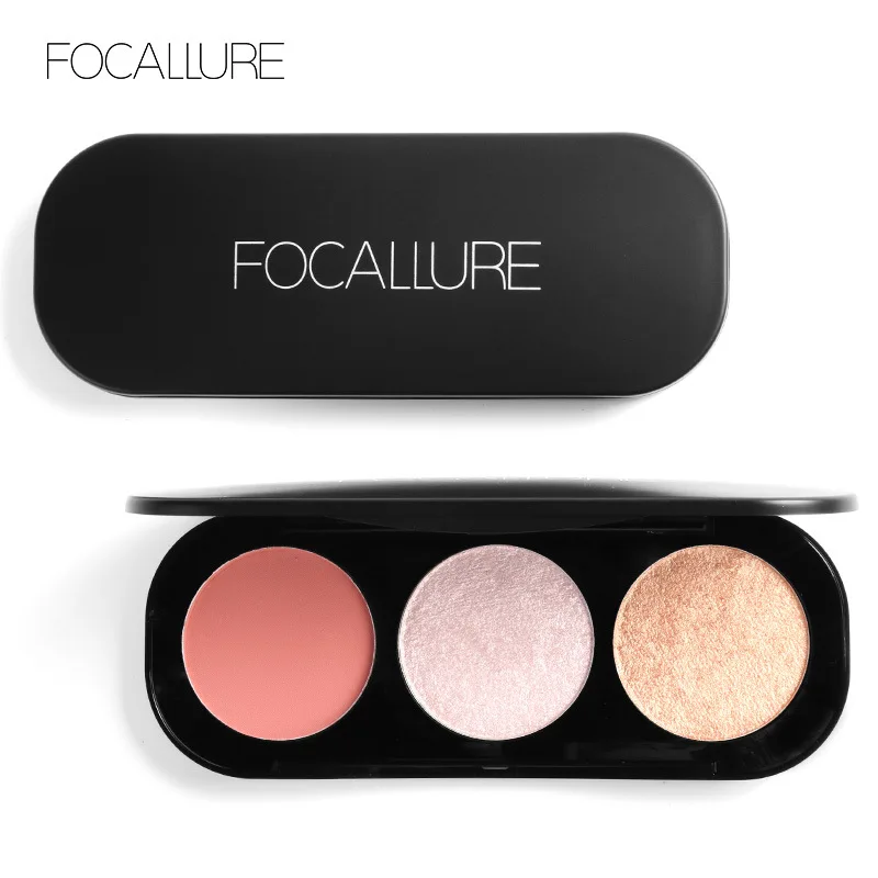 FOCALLURE Новое поступление 3 цвета румяна и хайлайтер палитра лица матовая Matte пудра