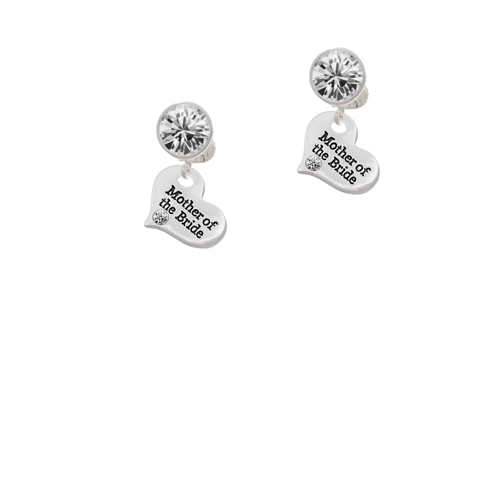 Small Mother of the Bride Heart Crystal Clip On Earrings (1)
