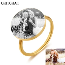 Индивидуальные Кольца для женщин, выгравированное имя, фото, кольцо с датой, Круглый перстень из нержавеющей стали, кольца для семейной свадьбы, персонализированные подарки