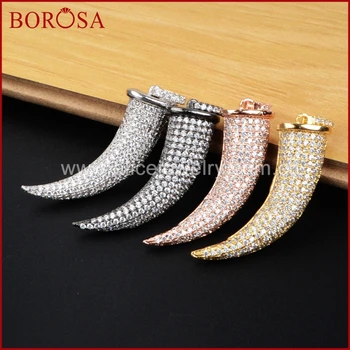 

BOROSA Micro Pave CZ Cubic Zirconia Crystal Mammoth Tooth Pendant for Necklace,Fashion Horn CZ Pendant Multicolor Jewelry WX038