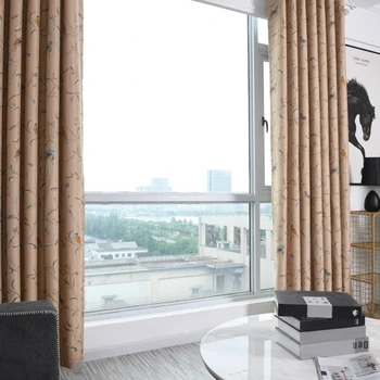 

1 x 2.5m Bird Tree Printing Window Cafe Blackout Curtain Decorative Drapes for Home Living Room Hotel Decor