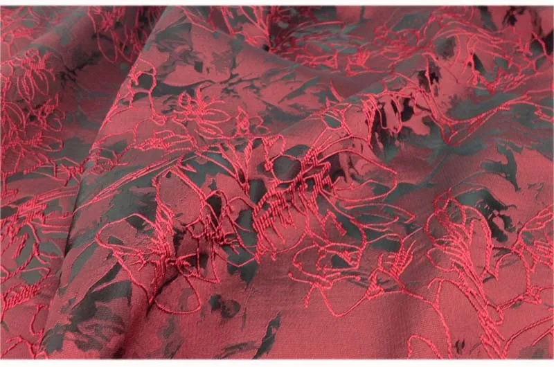 Африканская Красная Блестящая жаккардовая парча кружевная ткань для платья, сделай сам черная одежда для шитья Лоскутная Ткань кружевная ткань, 1 ярд ширина 150 см