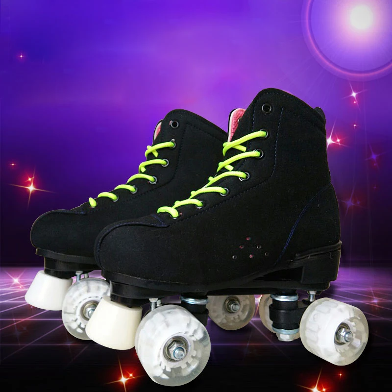 Adult Children Black Two Line Roller Skates Double Row 4 Wheel Skating
