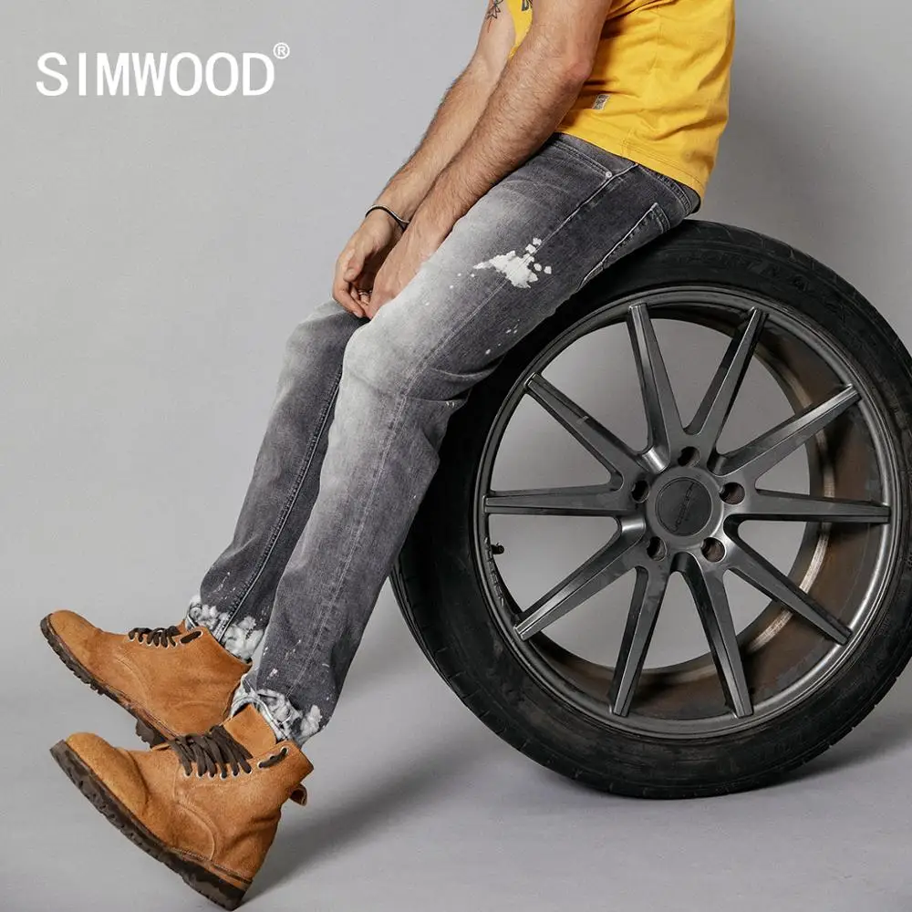 Мужские джинсы в стиле Ретро SIMWOOD легкие облегающие брюки Хип хоп джинсовые