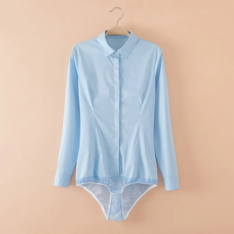 Летняя Новинка Blusas блузка боди рубашка женские блузки Топы с коротким/длинным рукавом белая рубашка боди формального размера плюс Blusa Feminino - Цвет: Blue Long