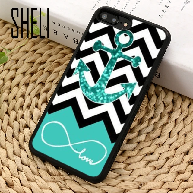 SHELI Love Teal блестящий чехол для телефона с якорем iPhone 5 6 6s 7 8 plus 11 pro X XR XS max Samsung S7 edge S8 S9
