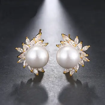 

Bilincolor fashion simple rose gold white pearl stud earring for women wedding bridal jewerlly