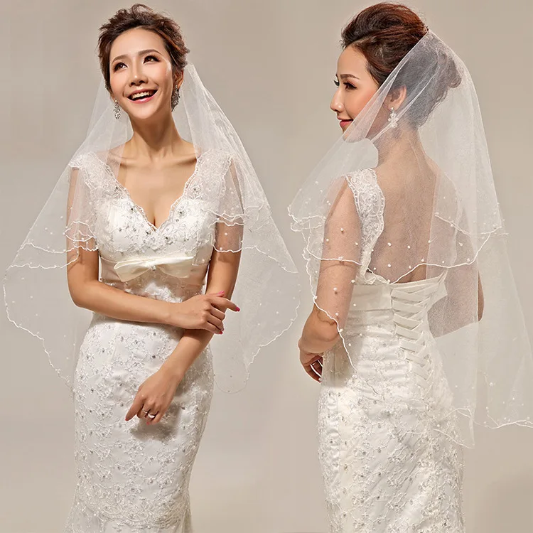 

Free Shipping Wedding Veil Bridal Veils White Ivory 1Layers Bridal Bride Wedding Veil Elbow length Pearl