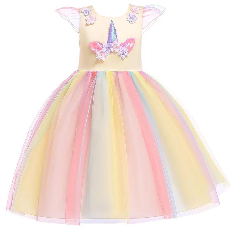 

Girls Elegant Wedding Flower Dress Princess Party Ball Gown Children Rainbow Unicorn Dresses Kids Clothes Baby Cosplay Vestidos