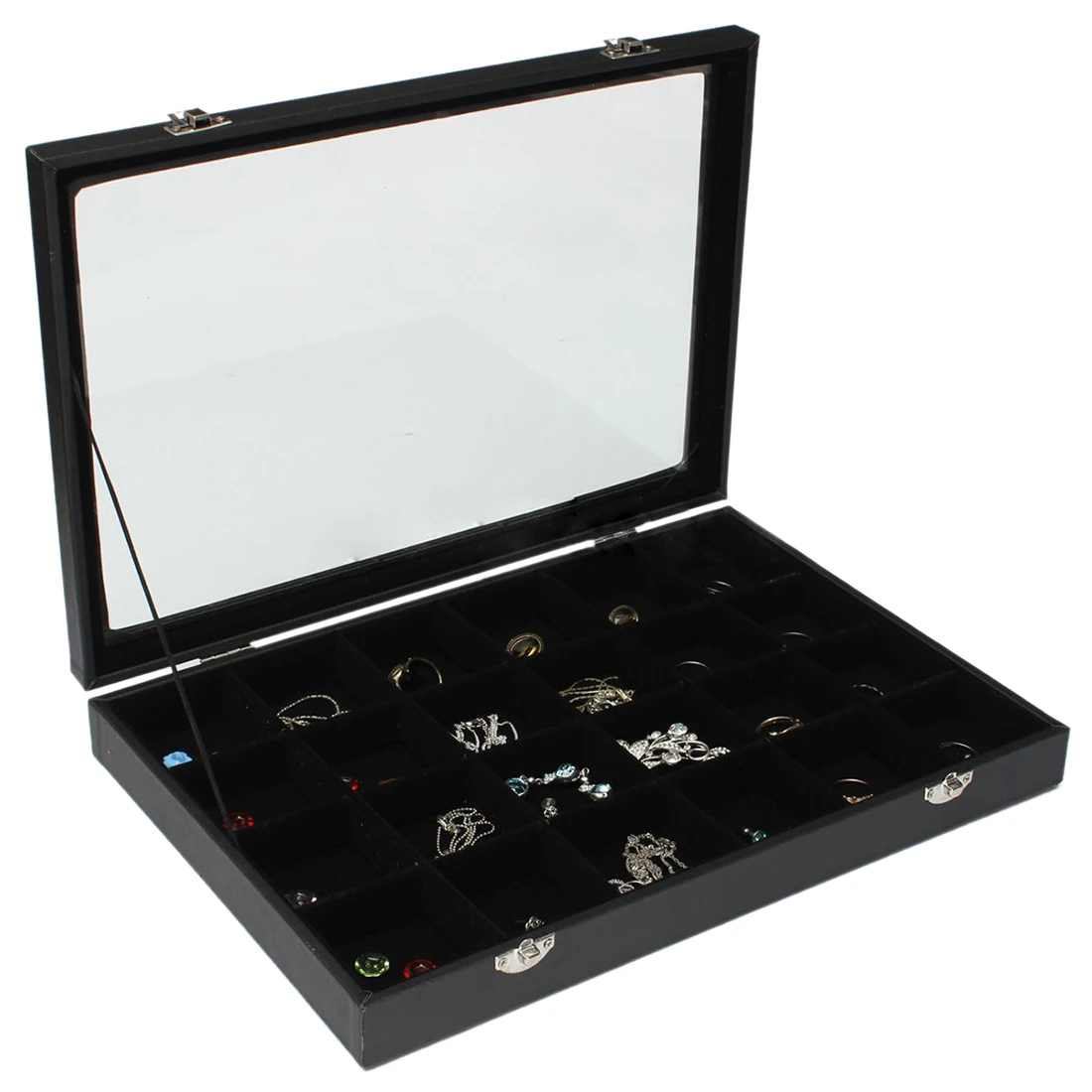 24 Jewelery Storage Grids Glass Jewelery Earrings Tray Necklaces Bracelets Display Storage Box