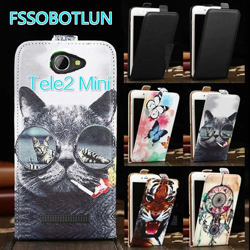 

FSSOBOTLUN For Tele 2 Mini Case Patterns Cartoon phone cover flip litchi Smooth vertical PU Leather For Tele2 Mini