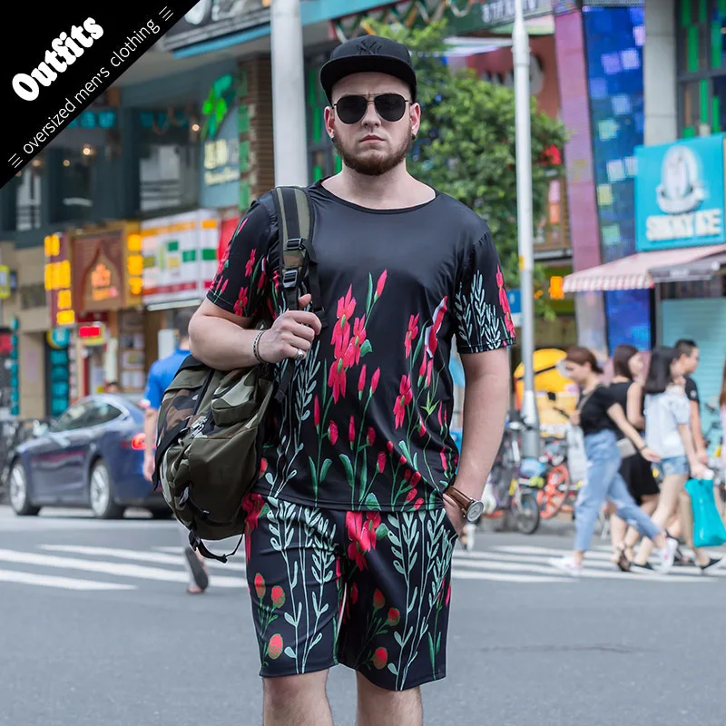 

2018 New Summer Men Set 2PC Sporting Suit Short Sleeve T shirt+Shorts 2 Piece Set Sweatsuit+Pants Plus size 6xl Tracksuit Men