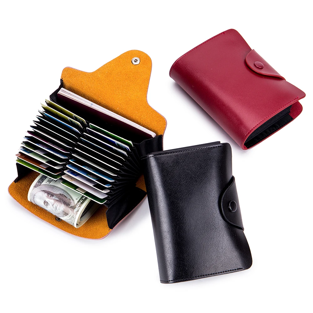 

Women's Short Wallet Credit Card Bag Female Cow Leather Business Cards Holder ID Bus Cards Case Purse Money Package Male Porte
