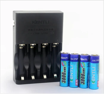 

4pcs KENTLI 1.5v AA 3000mWh Rechargeable Li-polymer Lithium toy battery+Charger Apply to wireless keyboard, mouse, clock ect.