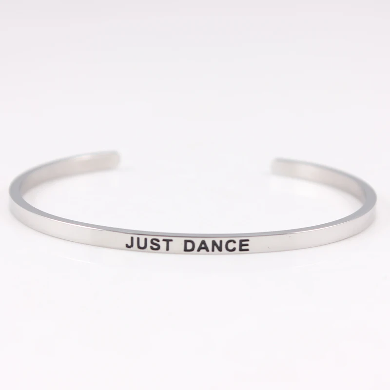 

2018 New Stainless Steel Engraved JUST DANCE Bracelet Mantra Bangles For Women men friends family Best Gift
