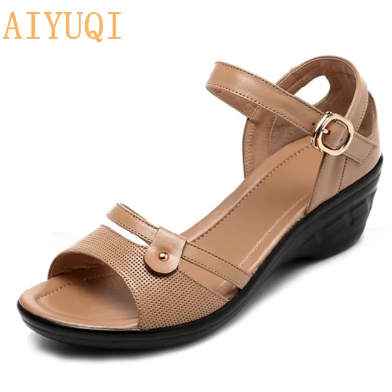 

2019 New Women summerSandals ,Genuine Leather Soft Rubber Sole Basic Buckle ,Strap Size 34-43 Women's Summer Shoes, Wedges shoes