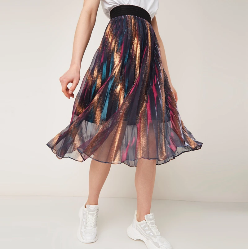Летние Подиумные юбки женские модные градиентные Плиссированные Миди юбки