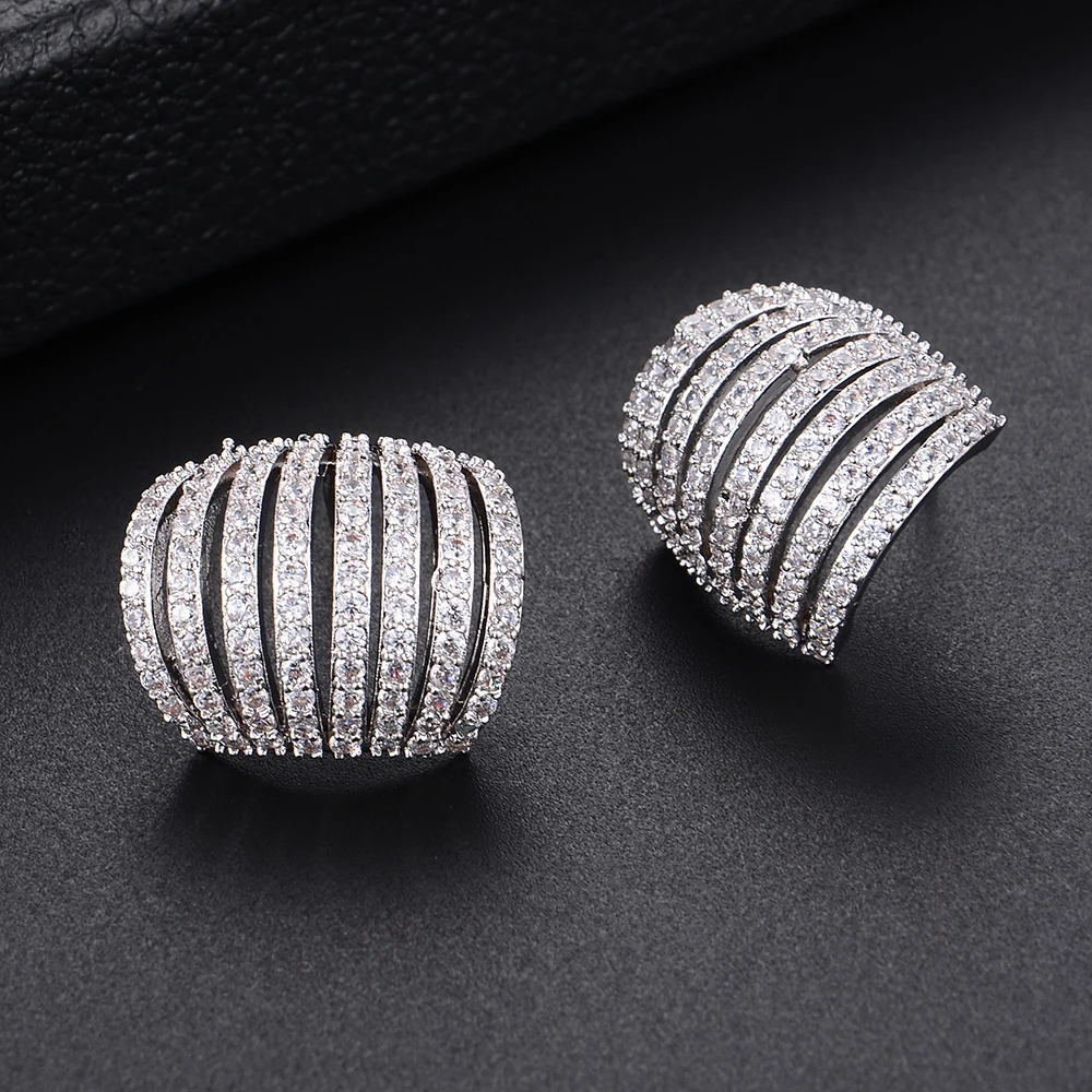 SISCATHY Fashion Full Cubic Zirconia Prevent Earrings Handmade Jewelry Trendy Stud For Women Ear Accessories | Украшения и