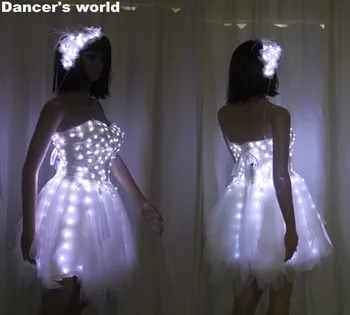 

2017 New Belly Dance Dress LED Costumes Bride Light Up Luminous Clothes LED Costume Ballet Tutu Led Dresses For Dancing Skirts