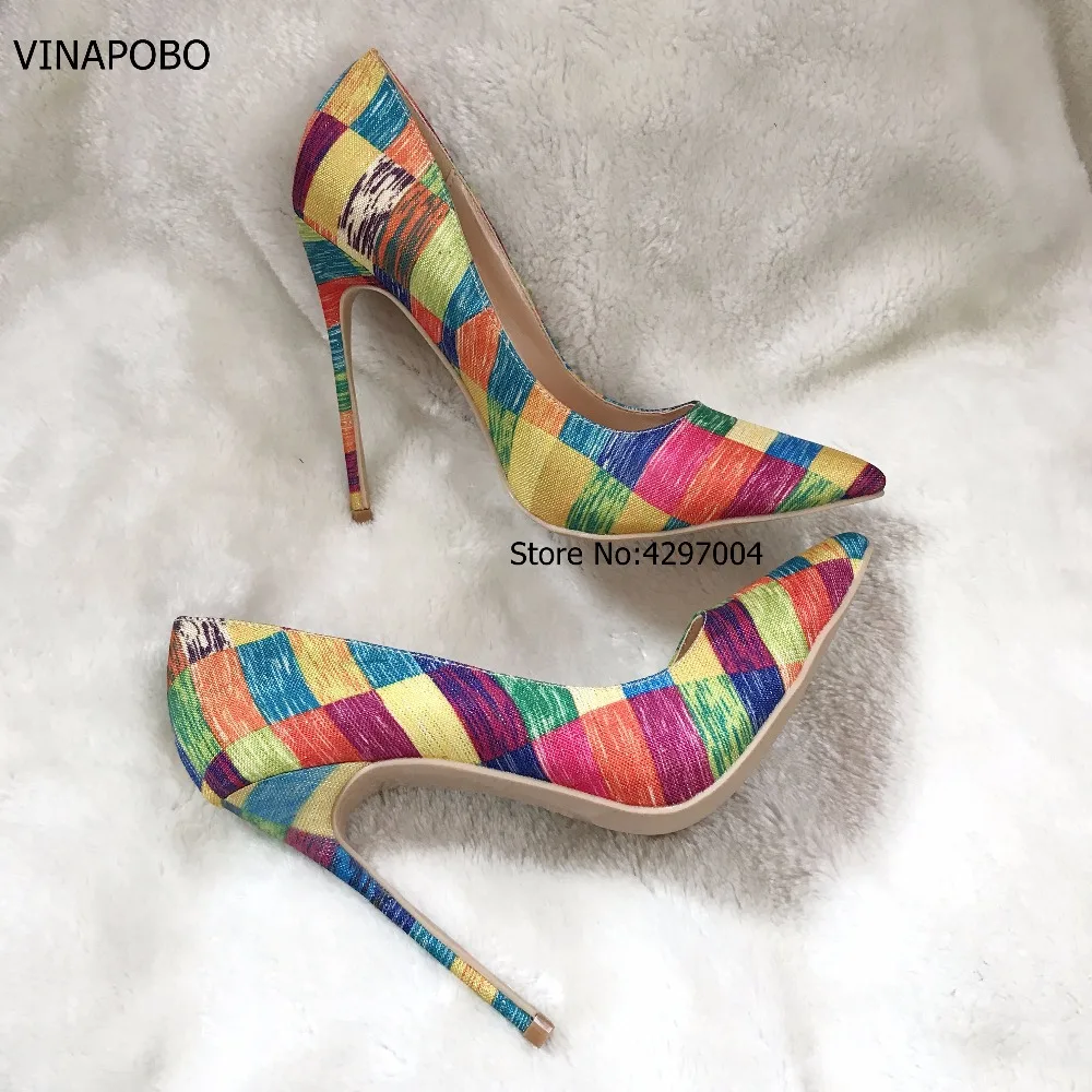 VINAPOBO Stiletto High Heels Women Pumps Colorful Plaid Striped Pointed Toe Shallow Footwear Autumn Party Ladies Shoes SIZE 43 VINAPOBO Stiletto High Heels Women Pumps Colorful Plaid Striped Pointed Toe Shallow Footwear Autumn Party Ladies Shoes SIZE 43