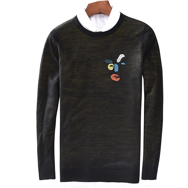 

New winter men's sweater, leisure collar, sweater, fashion embroidered double knitted sweater 8516