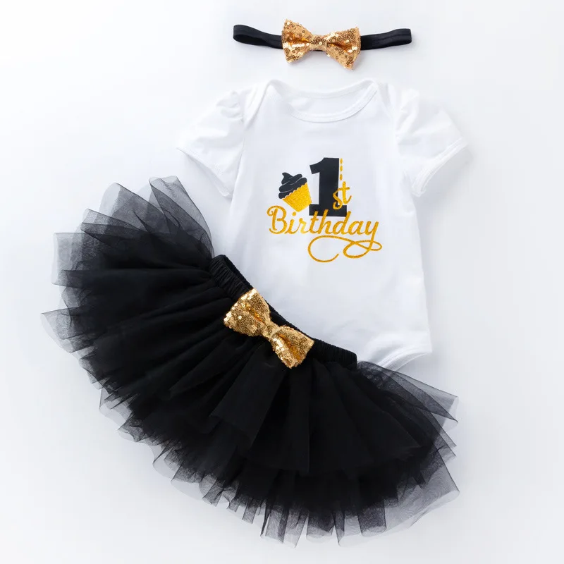 

6 Colors Newborn Baby Girl Clothes 1 Year Girl Baby Birthday Clothing Set Romper+Skirt+Headband 3Pcs Baby Girl Set for 0-24M