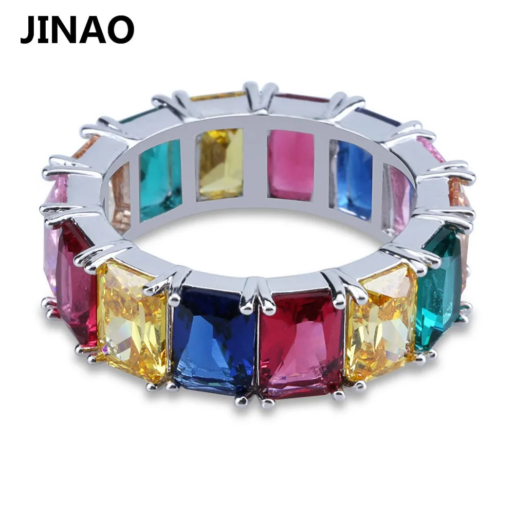 HIP Hop Colorful Cubic Zircon Men rings Fashion Gold Silver Colors Classic Men's Punk Style Males Finger Rings Size 7-11