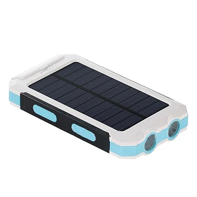 20000mah Solar Power Bank Portable Waterproof Dual USB External Battery Powerbank Dual LED Light Mobile Phone Battery Charger - Color: White black