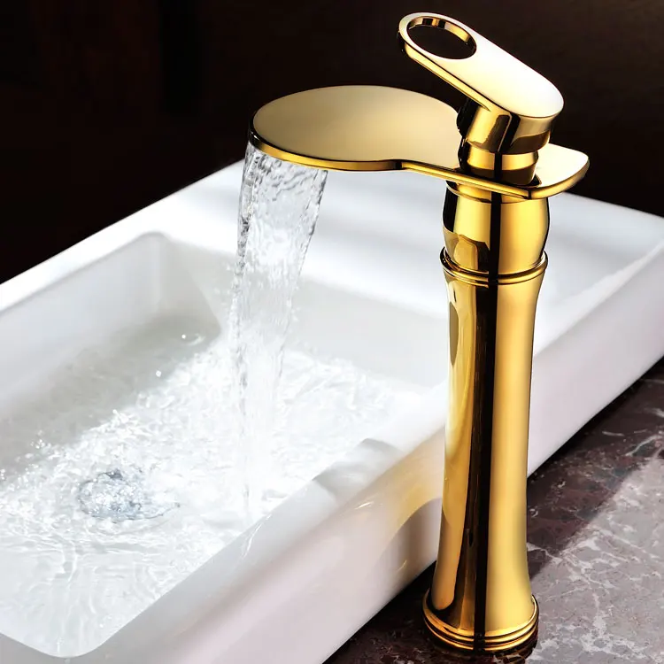 luxury solid brass gold finished European bathroom sink waterfall