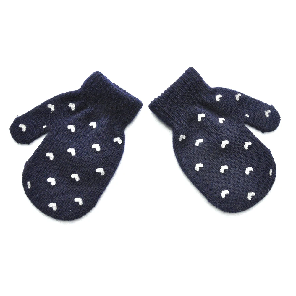 Модные перчатки со звездами и сердечками; зимние теплые вязаные митенки для мальчиков и девочек