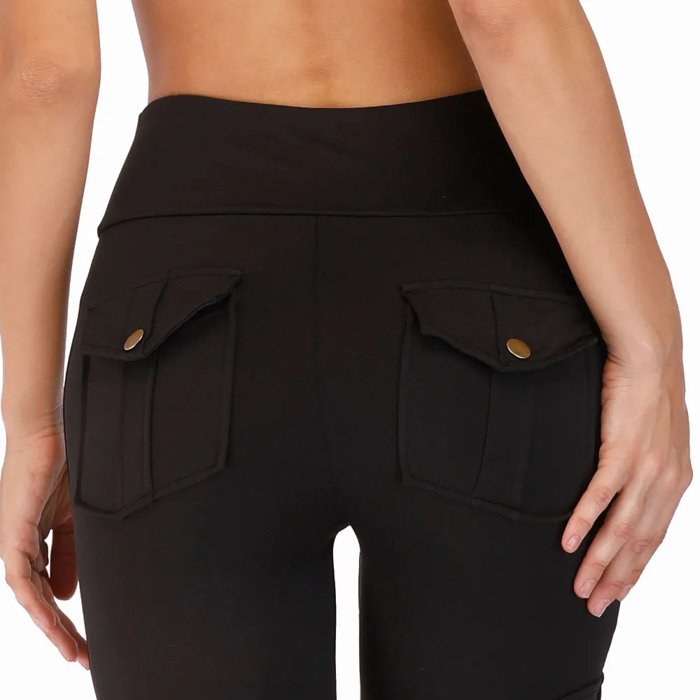 

TUOFAN Army Green Yoga Pants With Pockets Sport Leggings Fitness Women Trousers Gym Clothes Training Running Compression Tights