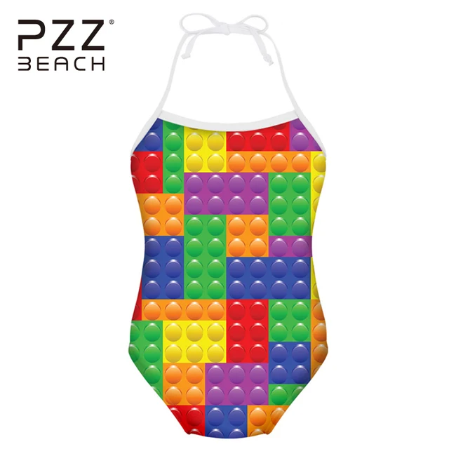 Best Price Children's Swimwear Sport Baby Infantil Girls Swimsuit Beach Bathing Suits Lego Print Bikini Bodysuit One Pieces Beachwear