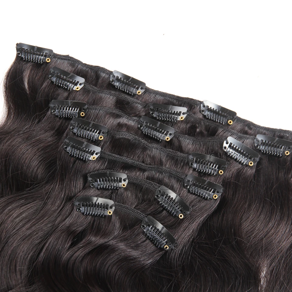 Мода плюс клип в человеческих волос для наращивания в зажиме искусственные волосы одинаковой направленности клип в наращивание волос полная голова волна тела 7 шт./компл. 120 г