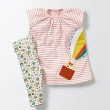 Jumping meter/комплекты одежды для маленьких девочек; хлопковая одежда; комплекты детской одежды; летний топ в полоску с аппликацией утки+ низ; Детские костюмы