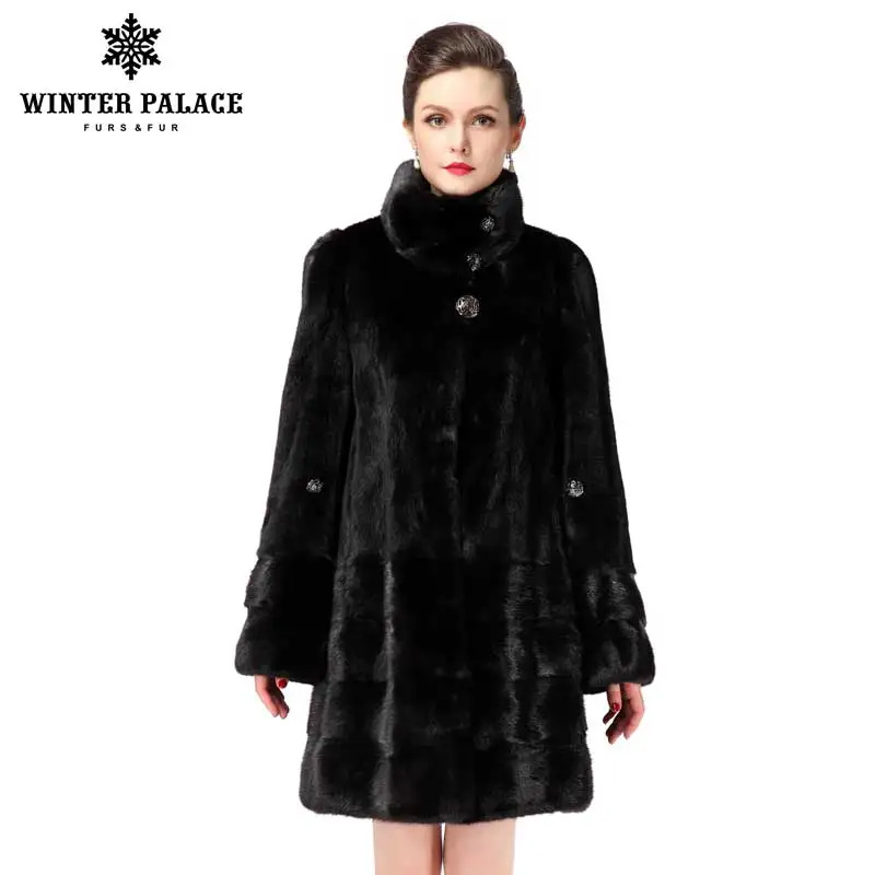 ЗИМНИЙ ДВОРЕЦ стиль меховой моды пальто, Натуральная Кожа, Мандарин Воротник, хорошее качество норки пальто, женщины природный пальто из меха - Цвет: black