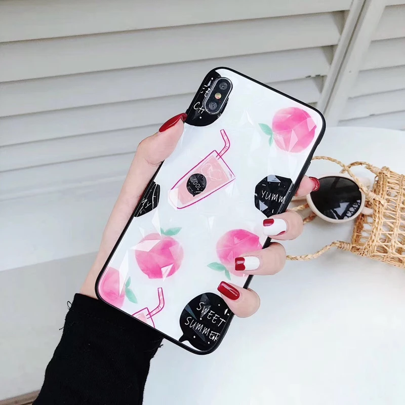 Fashion Diamond Texture Phone Cases For iphone X XR XS MAX 6 6S 7 8 Plus Orange Peach Pattern TPU Soft Back Cover Case Coque (7)