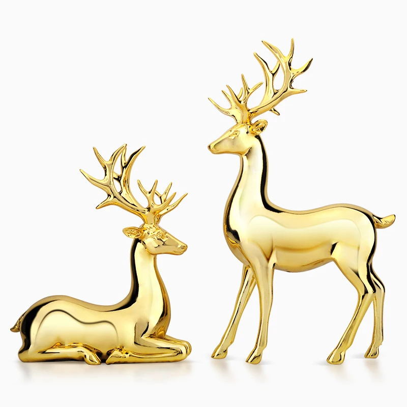 

2 Pieces Resin Gold Deer Statue Sculpture Fairy Garden Miniature Figurine Abstract Decor Accessories Modern Desktop ornaments