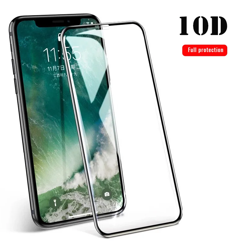 

New 10D Full Protection Curved Clear Tempered Glass For iPhone X XS Max XR Cover Screen Protector For iPhone 7 8 6 6S Plus Glass