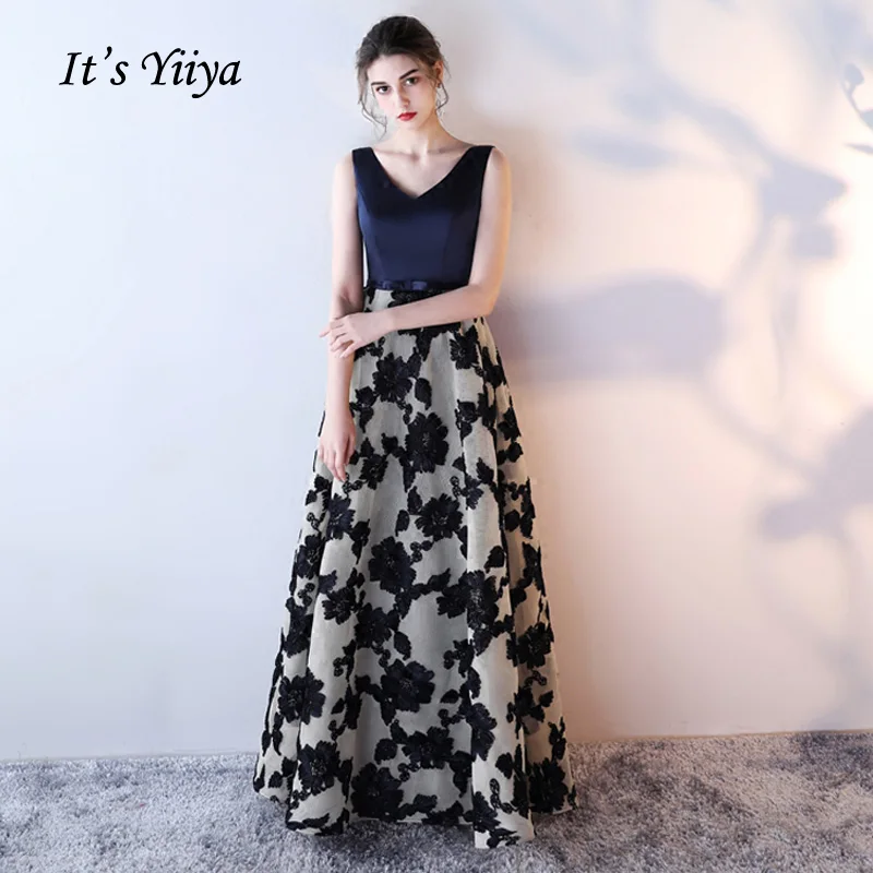 Это YiiYa с цветочным принтом драпированные v-образным вырезом Тафта цветок лук элегантные на шнуровке вечерние торжественное платье пол