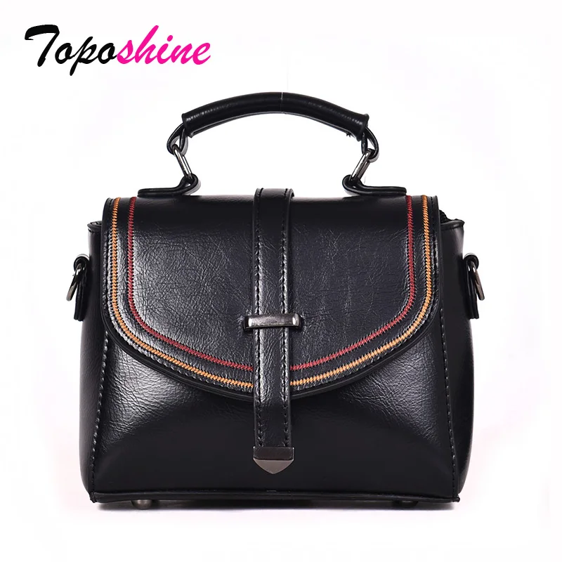 

Toposhine High Quality Oil Wax Leather Ladies Handbag New Fashion Personality Embroidery Line Casual Wild Shoulder Messenger Bag