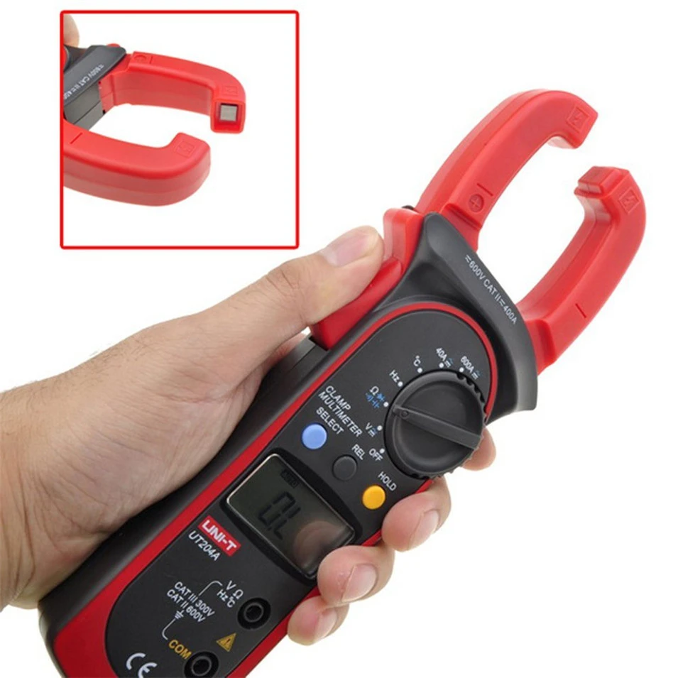 

UNI-T UT204A 204 UT-204A Digital Clamp Meter Voltage AC DC Temperature Capacitor 600A Current Diode Auto Range Multimeter