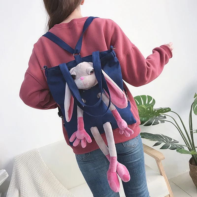 

Sad Frog toy bag anime ins hot Rabbit Pink Panther Feels plush doll cosplay Canvas backpack shoulder bag for gift
