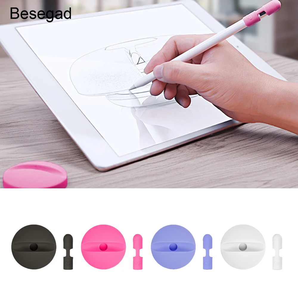 

Besegad Silicone Anti-lost Charge Holder Base Stand Case Cap Guard Cover fundas For Apple Pencil iPencil iPad Pro Accessories