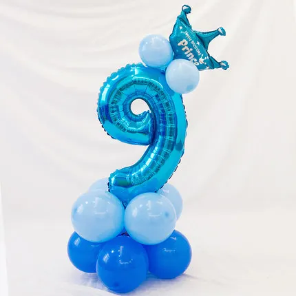 32 Дюйма Синий Розовый Фольга номер 1 2 3 воздушный шар 1-й 2-й день рождения украшения дети мальчик корона для девочек фестиваль вечерние декоративные воздушные шары - Цвет: Blue 9