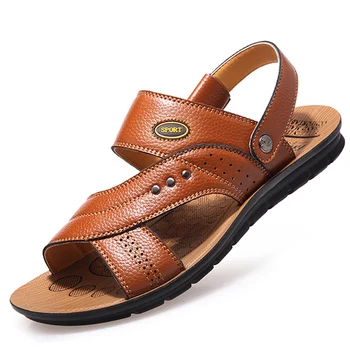 

Summer Men Slippers Genuine Leather Sandals Outdoor Men Casual Shoes Fashion Men Sandals Beach Shoes Flip-Flops Zapatos Sapato