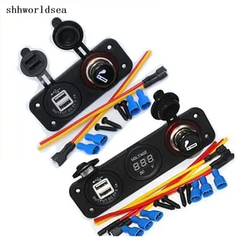 

shhworldsea Dual Double Car Cigarette Lighter Socket Splitter 12V USB 2.1A 1A Power Adapter Charger voltmeter Free Shipping