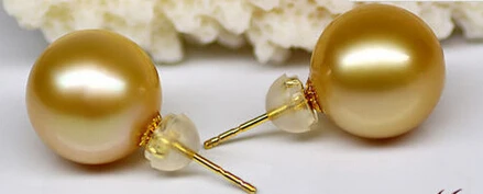 

hj 00459 natural 10-11mm AA+south sea round gold pearl stud earrings 14KGP (A0425)