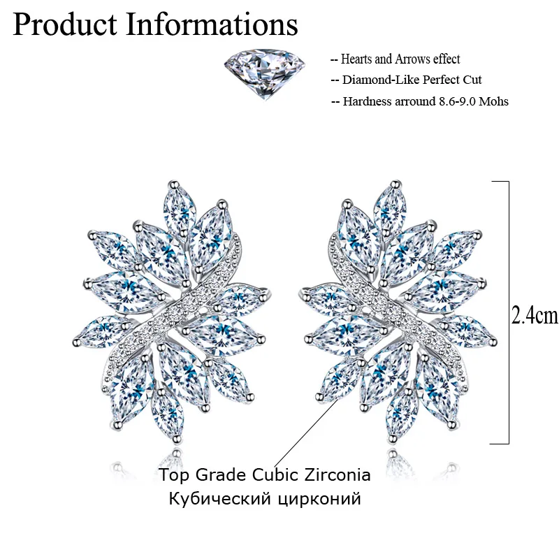 CWWZircons новые модные серебряные серьги-гвоздики с большим кубическим цирконием Ледяной цветок для женщин ювелирные изделия подарок CZ115