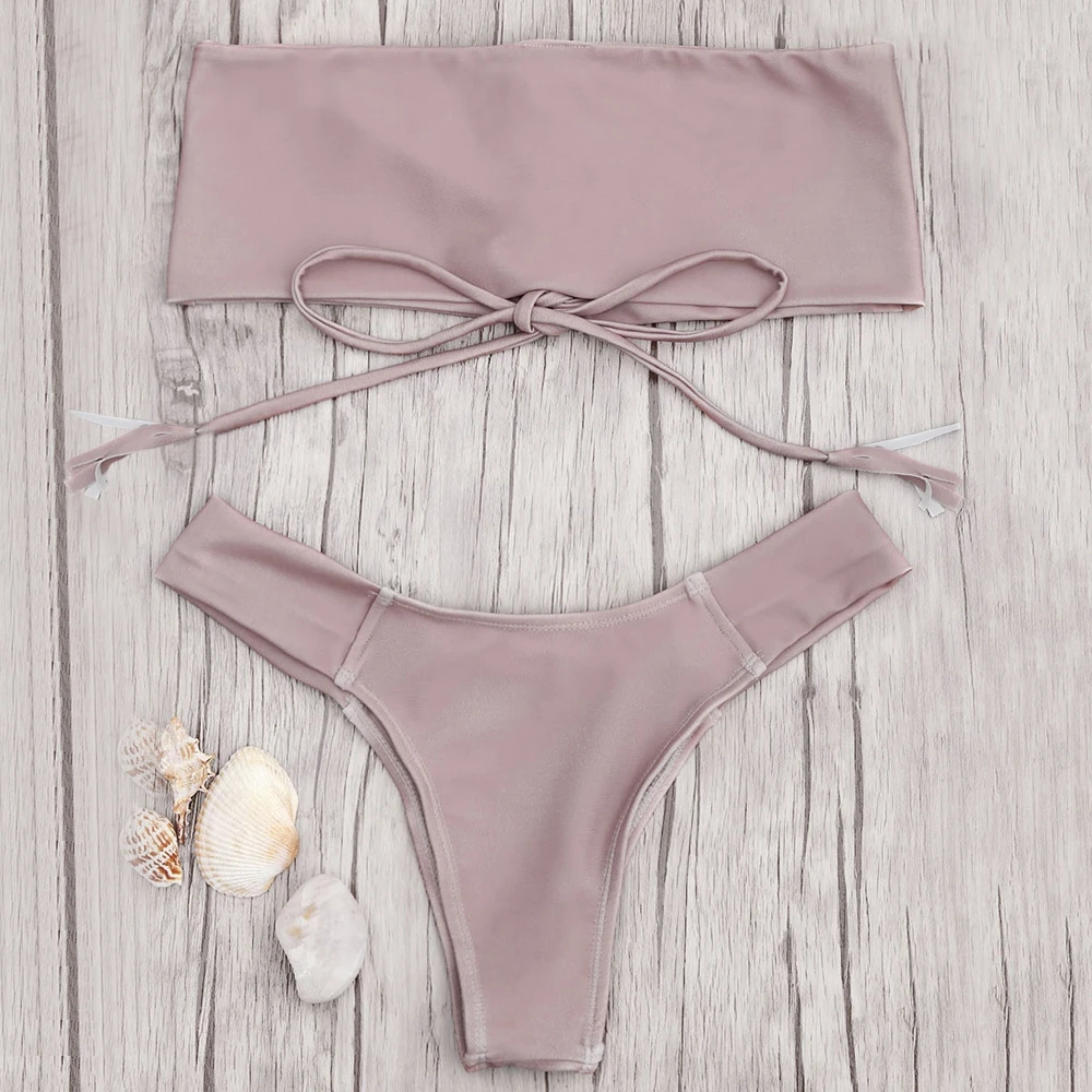 

2018 Hot Sexy Women Criss Cross Lace Up Elastic Bandeau Eyelets Bikini Set Brazillian Thong Swimsuit Strapless bathing suit