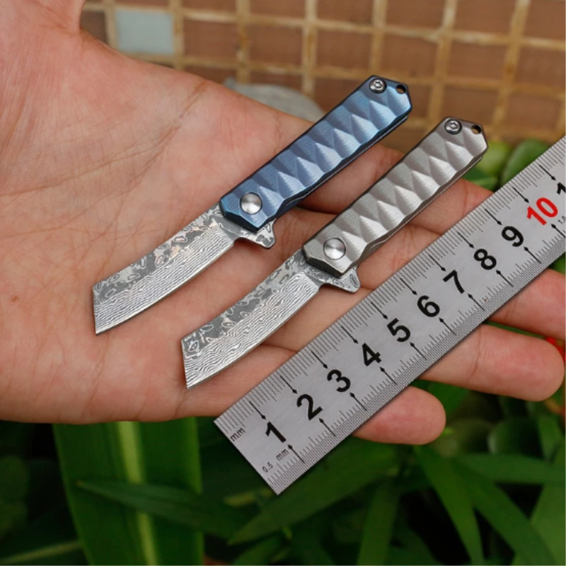 

Kesiwo Damascus VG10 blade mini folding knife titanium handle small letter opener keychain knives EDC multi tools tactical knife